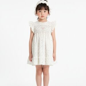 Adorable Cream Kids Dress with Ruffle Sleeves